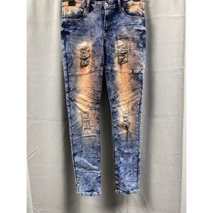 Mystiq Women's Blue/Orange Stretch Skinny Ripped Jeans Size 7 x 30" SKU 5125